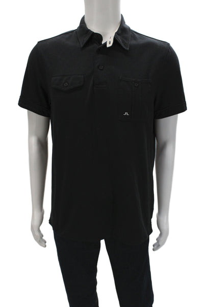 J. Lindeberg Mens Button-Down Polo Black Collared Short Sleeve Size M