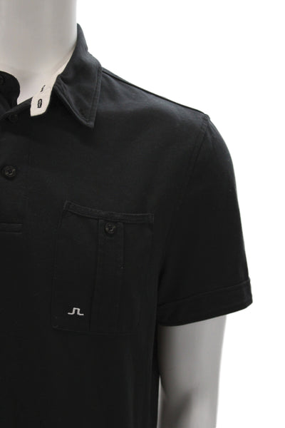 J. Lindeberg Mens Button-Down Polo Black Collared Short Sleeve Size M
