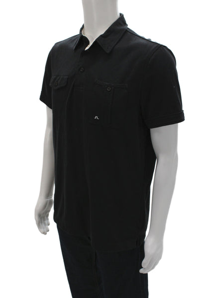 J. Lindeberg Mens Button-Down Polo Black Collared Short Sleeve Size M