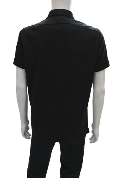 J. Lindeberg Mens Button-Down Polo Black Collared Short Sleeve Size M