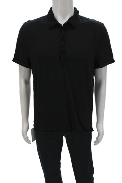 John Varvatos Star USA Mens Button-Down Polo Black Collared Short Sleeve Size L