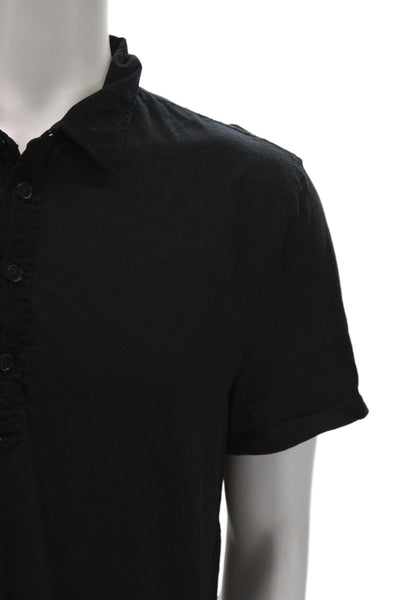 John Varvatos Star USA Mens Button-Down Polo Black Collared Short Sleeve Size L