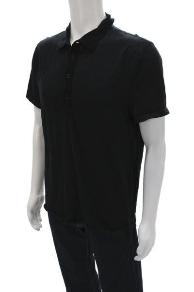John Varvatos Star USA Mens Button-Down Polo Black Collared Short Sleeve Size L
