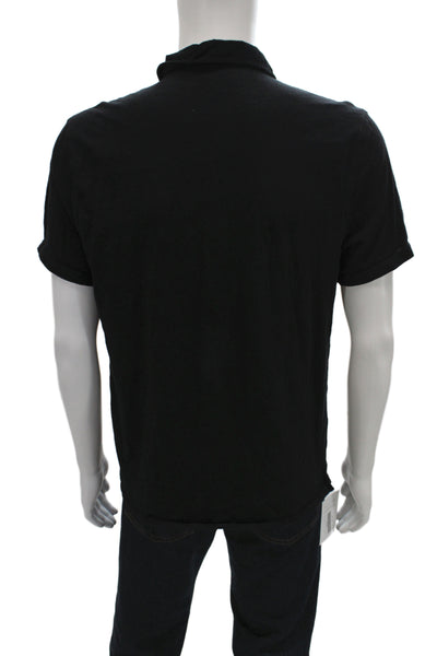 John Varvatos Star USA Mens Button-Down Polo Black Collared Short Sleeve Size L