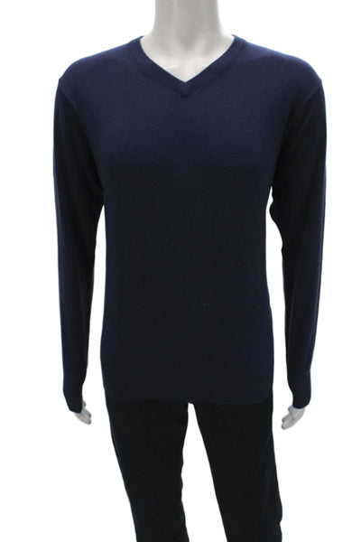 Peter Millar Mens V-Neck Pullover Long Sleeve Dark Blue Silk Cashmere Size M