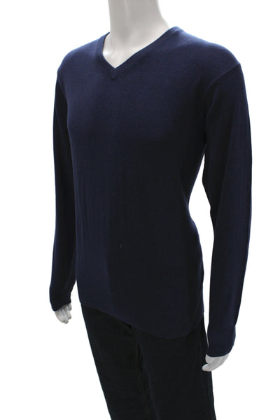 Peter Millar Mens V-Neck Pullover Long Sleeve Dark Blue Silk Cashmere Size M