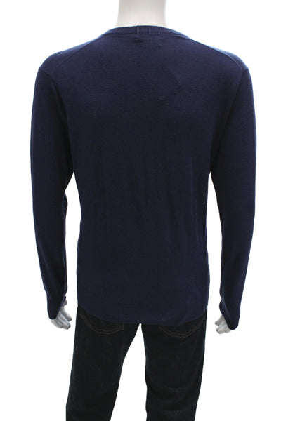 Peter Millar Mens V-Neck Pullover Long Sleeve Dark Blue Silk Cashmere Size M