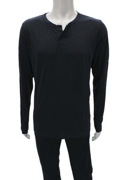 Theory Mens Band Solid Long Sleeve Pima Cotton Dark Blue T-Shirt Size L