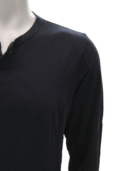 Theory Mens Band Solid Long Sleeve Pima Cotton Dark Blue T-Shirt Size L