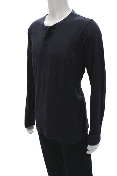 Theory Mens Band Solid Long Sleeve Pima Cotton Dark Blue T-Shirt Size L