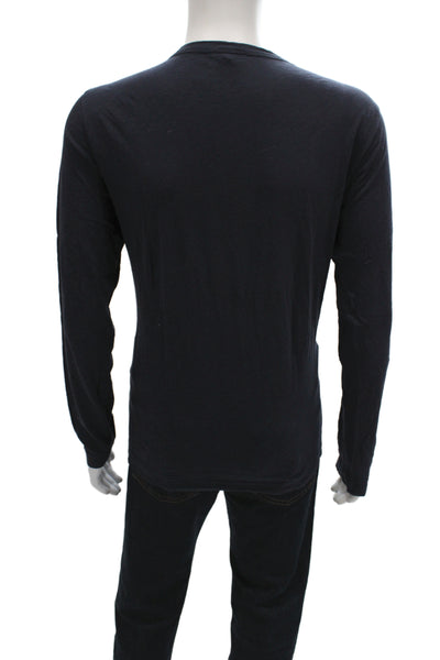 Theory Mens Band Solid Long Sleeve Pima Cotton Dark Blue T-Shirt Size L