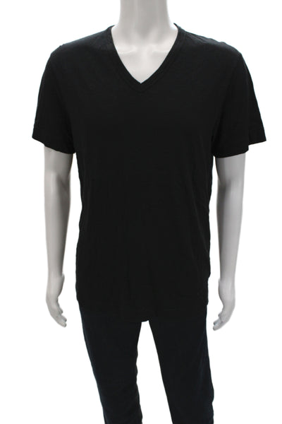 Theory Mens Black V-Neck Cotton T-Shirt Short Sleeve Size L