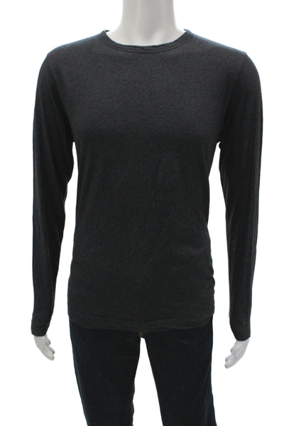Theory Men Dark Gray 100% Pima Cotton Long Sleeve Crew Neck T-Shirt Size L