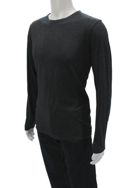 Theory Men Dark Gray 100% Pima Cotton Long Sleeve Crew Neck T-Shirt Size L
