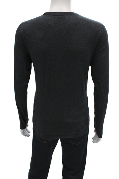 Theory Men Dark Gray 100% Pima Cotton Long Sleeve Crew Neck T-Shirt Size L