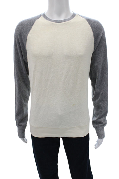 Theory Mens Pullover Sweater White Crew Neck Long Sleeve Size L