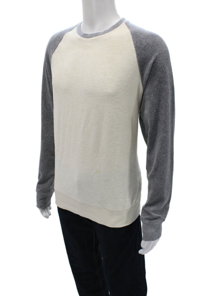 Theory Mens Pullover Sweater White Crew Neck Long Sleeve Size L