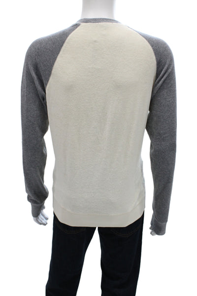 Theory Mens Pullover Sweater White Crew Neck Long Sleeve Size L