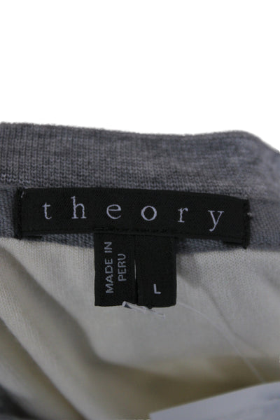 Theory Mens Pullover Sweater White Crew Neck Long Sleeve Size L