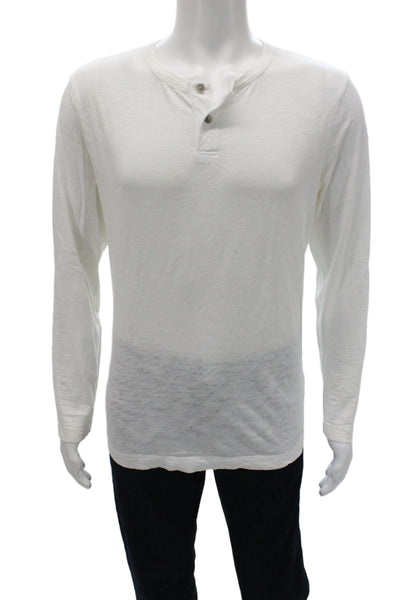 Theory Mens White Pima Cotton Long Sleeve T-Shirt Solid Classic Size L