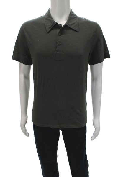 John Varvatos Mens Dark Gray Point Polo Short Sleeve Cotton Size L