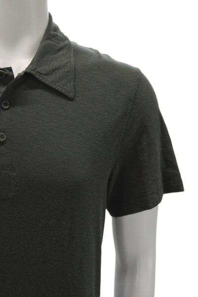 John Varvatos Mens Dark Gray Point Polo Short Sleeve Cotton Size L