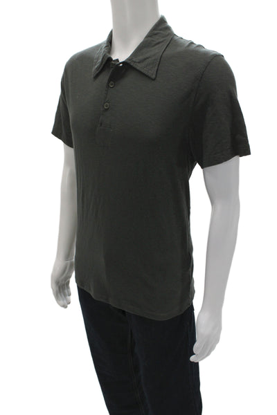 John Varvatos Mens Dark Gray Point Polo Short Sleeve Cotton Size L