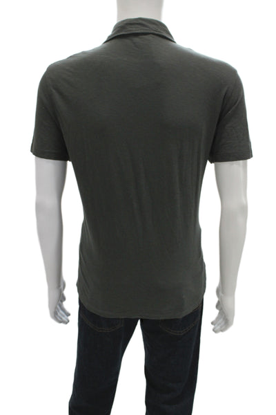 John Varvatos Mens Dark Gray Point Polo Short Sleeve Cotton Size L