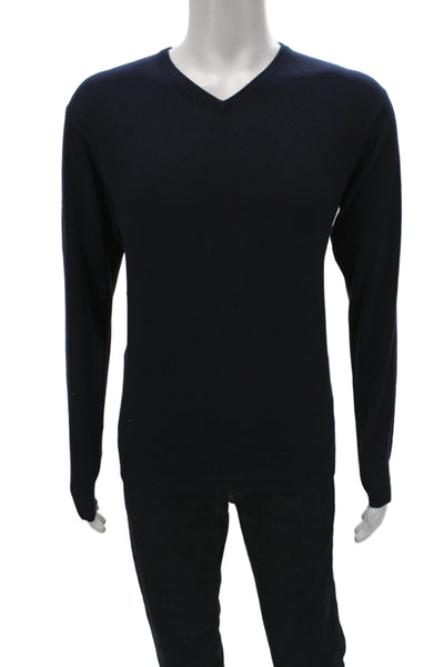 Peter Millar Mens Pullover V-Neck Sweater Dark Blue Silk Cotton Cashmere Size S