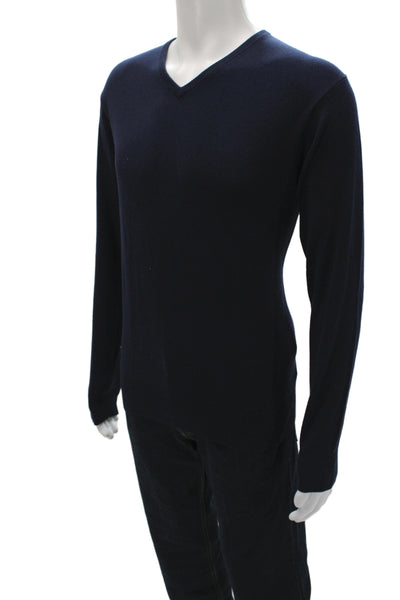 Peter Millar Mens Pullover V-Neck Sweater Dark Blue Silk Cotton Cashmere Size S