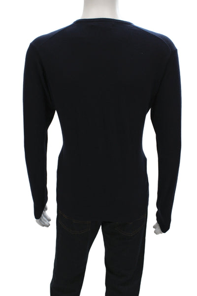 Peter Millar Mens Pullover V-Neck Sweater Dark Blue Silk Cotton Cashmere Size S