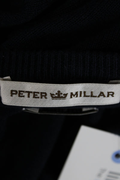Peter Millar Mens Pullover V-Neck Sweater Dark Blue Silk Cotton Cashmere Size S