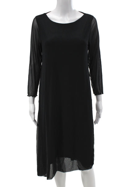 Cynthia Ashby Womens Shift Dress Black Midi 3/4 Sleeve Round Neck Size M