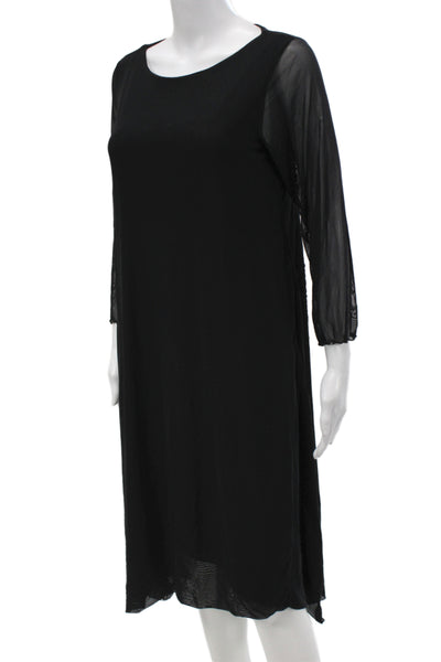 Cynthia Ashby Womens Shift Dress Black Midi 3/4 Sleeve Round Neck Size M