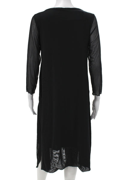 Cynthia Ashby Womens Shift Dress Black Midi 3/4 Sleeve Round Neck Size M