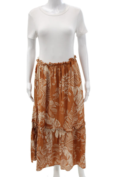 See by Chloe Women Maxi Peasant Floral Cotton Rayon Long Skirt Brown Size S