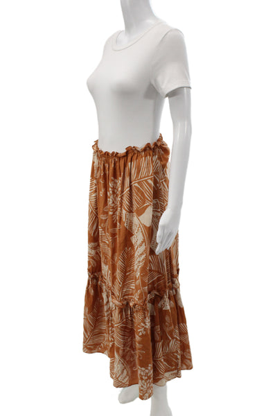 See by Chloe Women Maxi Peasant Floral Cotton Rayon Long Skirt Brown Size S