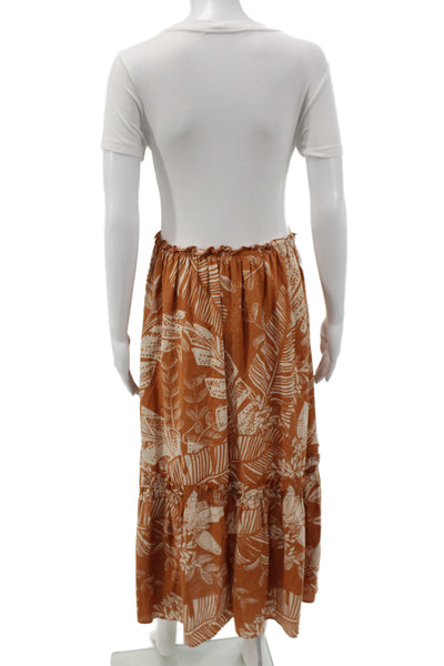 See by Chloe Women Maxi Peasant Floral Cotton Rayon Long Skirt Brown Size S