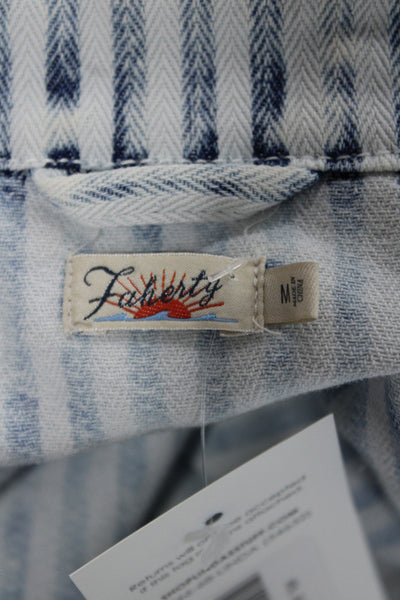 Faherty Women Light Blue Striped Collared Button Jacket Long Sleeve Size M