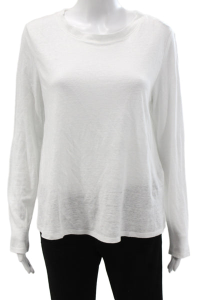 Eileen Fisher Womens Crew Neck Long Sleeve Organic Linen T Shirt Size S Petite