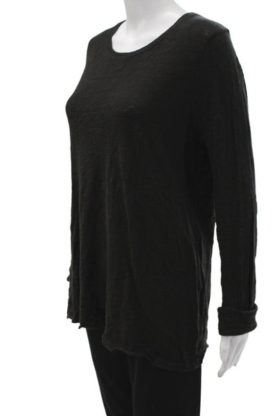 ATM Women Tunic Blouse Black Cotton Long Sleeve Round Neck Size L