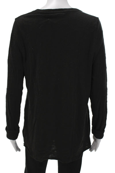 ATM Women Tunic Blouse Black Cotton Long Sleeve Round Neck Size L