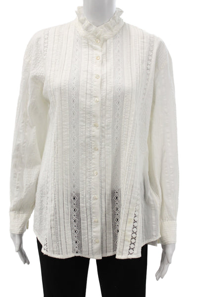 Hartford Womens White Cotton High Neck Button Up Blouse Long Sleeve Size 1