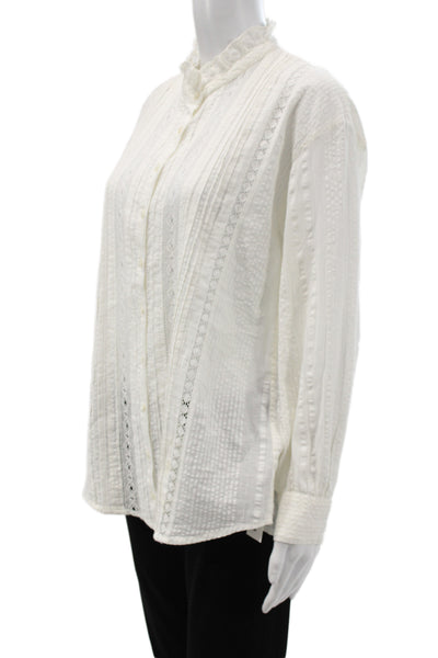 Hartford Womens White Cotton High Neck Button Up Blouse Long Sleeve Size 1