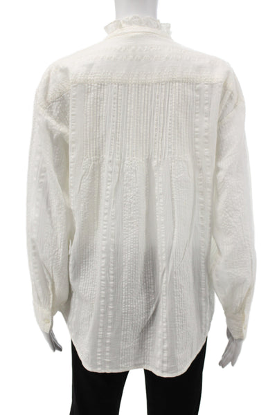 Hartford Womens White Cotton High Neck Button Up Blouse Long Sleeve Size 1