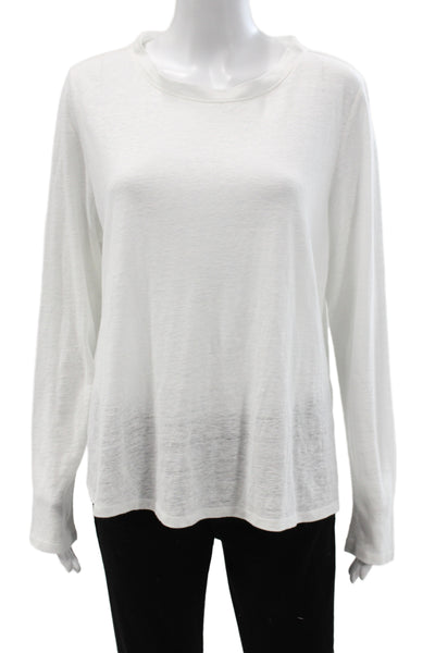 Eileen Fisher Women White Cotton Long Sleeve Round Neck T-Shirt Petite Size S