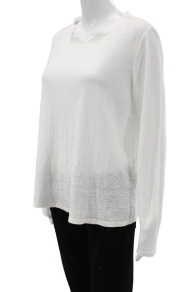 Eileen Fisher Women White Cotton Long Sleeve Round Neck T-Shirt Petite Size S