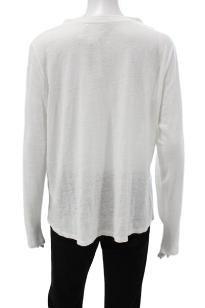 Eileen Fisher Women White Cotton Long Sleeve Round Neck T-Shirt Petite Size S