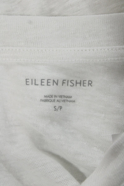 Eileen Fisher Women White Cotton Long Sleeve Round Neck T-Shirt Petite Size S