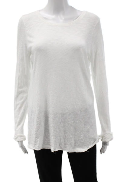 ATM Womens Basic Jersey T-Shirt White Cotton Long Sleeve Round Neck Size M